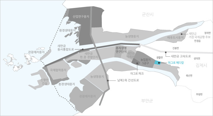새만금 내부개발지도 아그로 메디칼(Agro-medical) 조성사업 위치