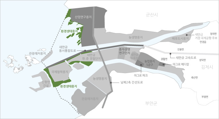 새만금 내부개발지도 환경생태용지 위치