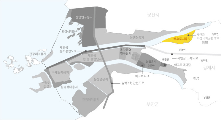 새만금 내부개발지도 배후도시용지 위치