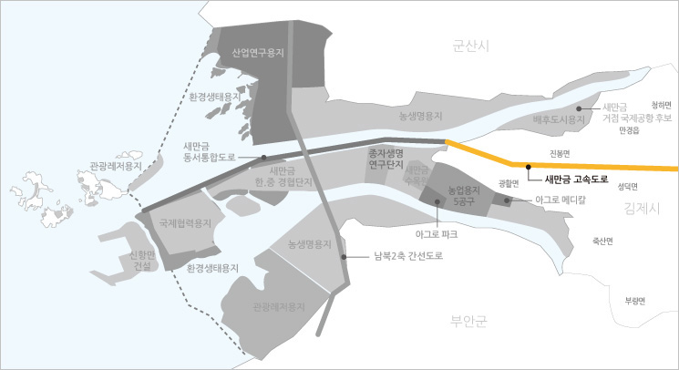 새만금 내부개발지도 새만금 고속도로 건설사업 위치